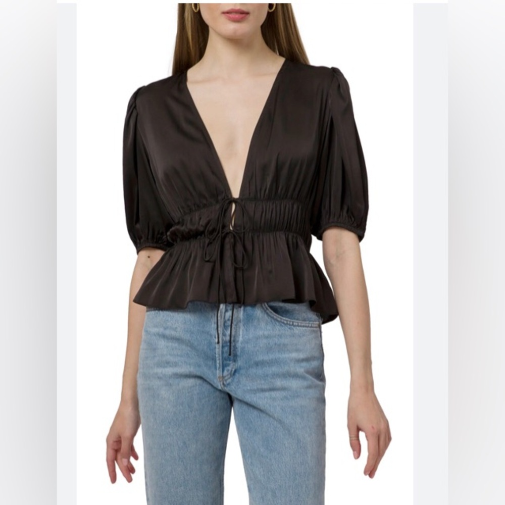 Wayf Satin Black Tie Flattering Top
